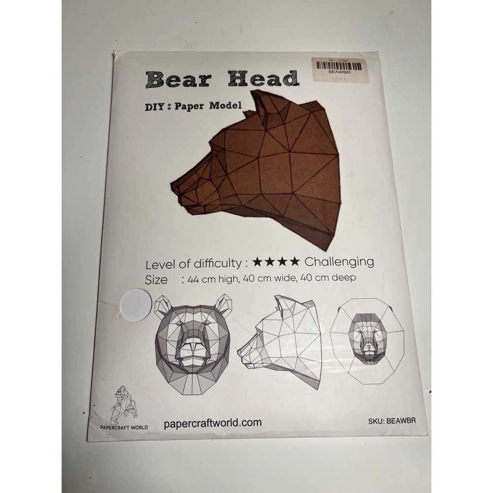 Papercraft World Bear Head DIY Paper Model Brown 3D Geometric Wall Art BEAWBR